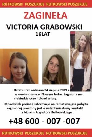 Rutkowski: 16-letnia VICTORIA GRABOWSKI zaginęła w Nowym Jorku. Czy wiesz, kto ją ukrywa w Wielkiej Brytanii? Dzwoń na nasz numer alarmowy +48 600 007007
